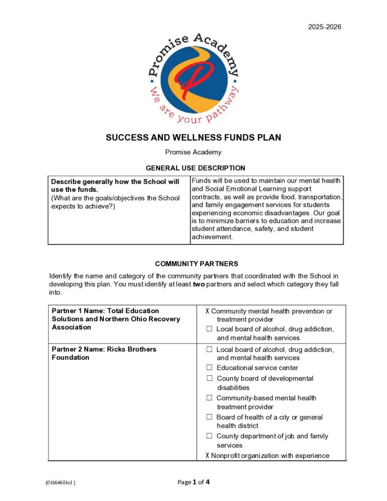 Promise FY26 Success and Wellness Funds Plan pg1